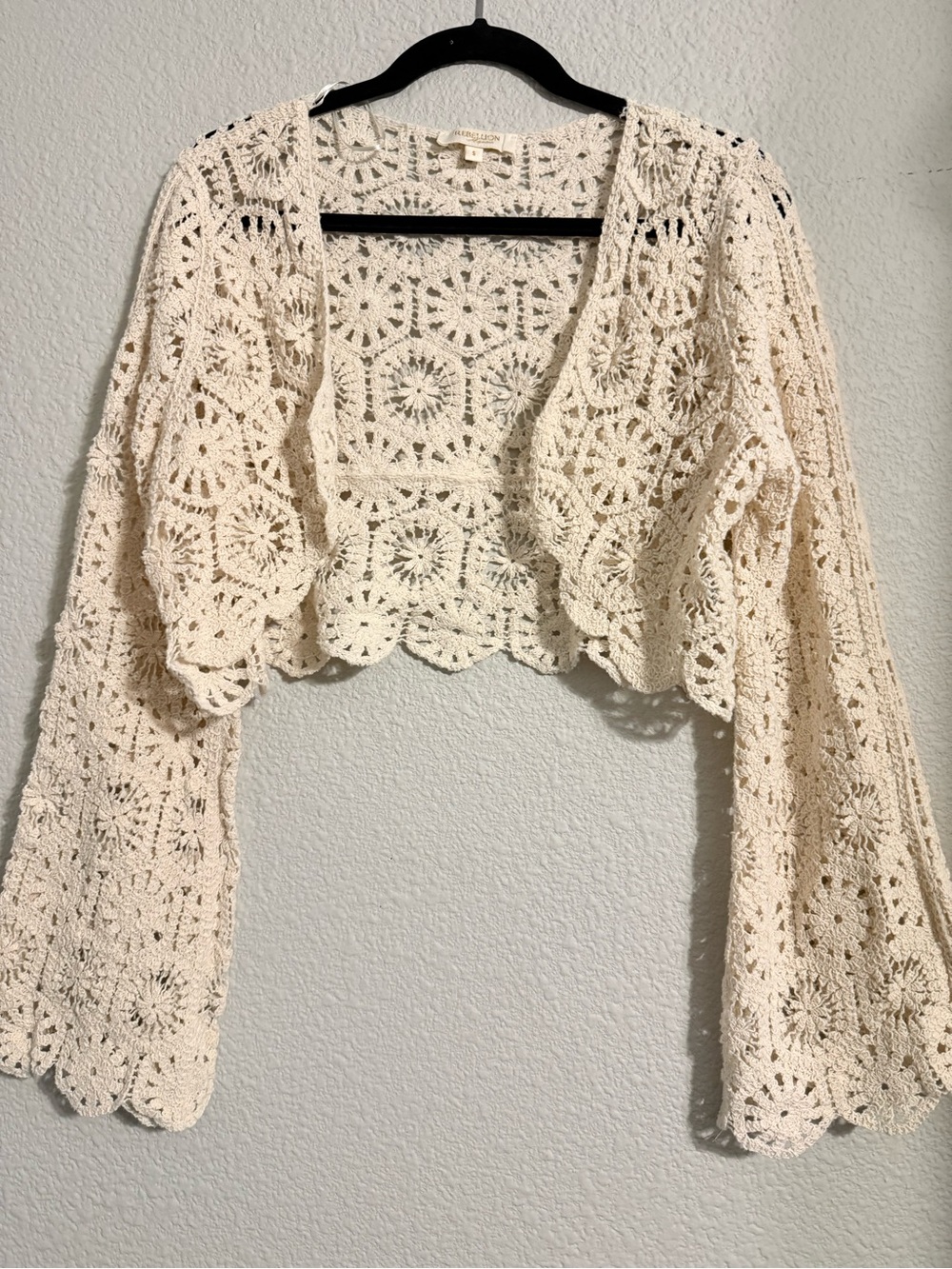 Rebellion Cream Crochet Open-Front Bolero